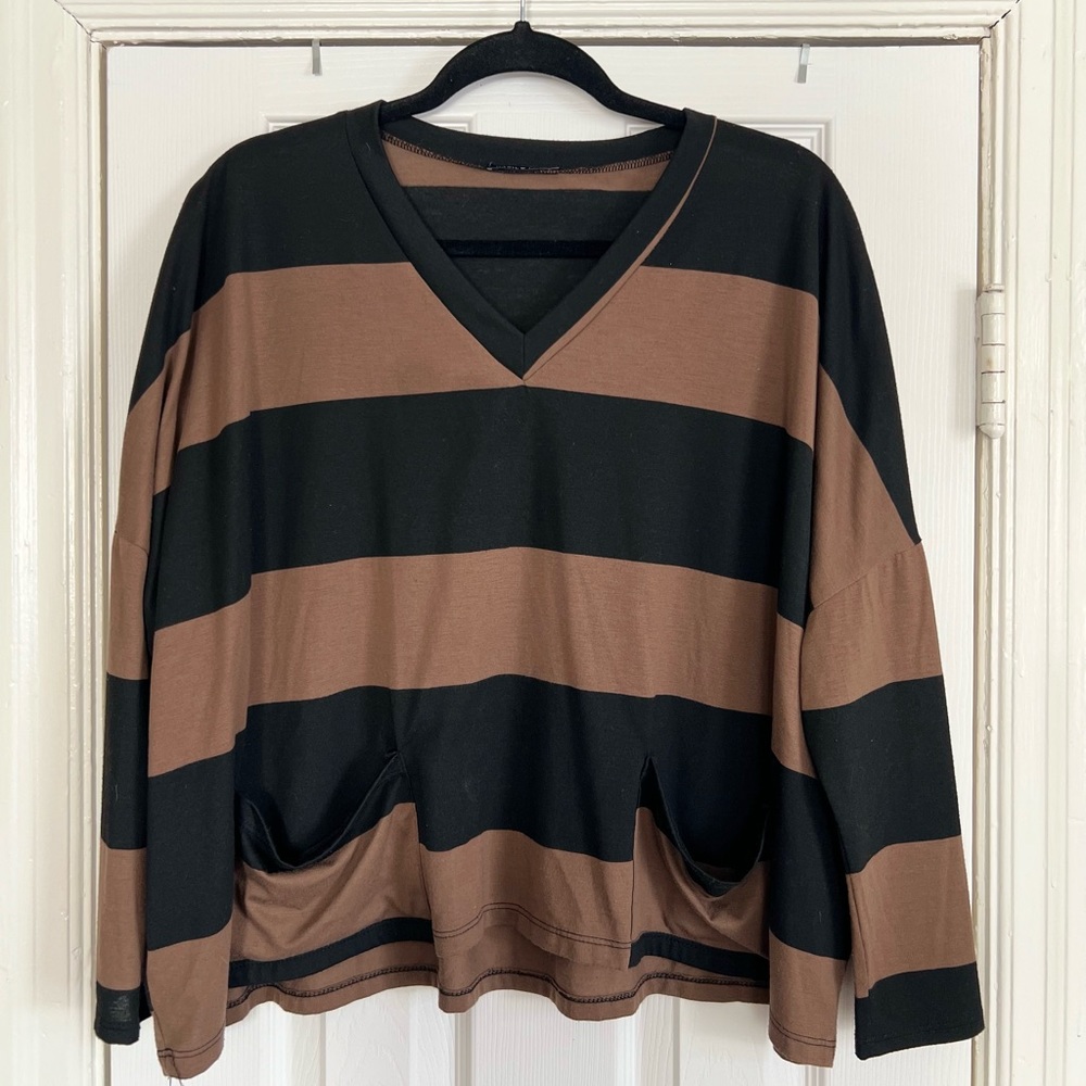 Coffee and Black Stripped Blouse - Small